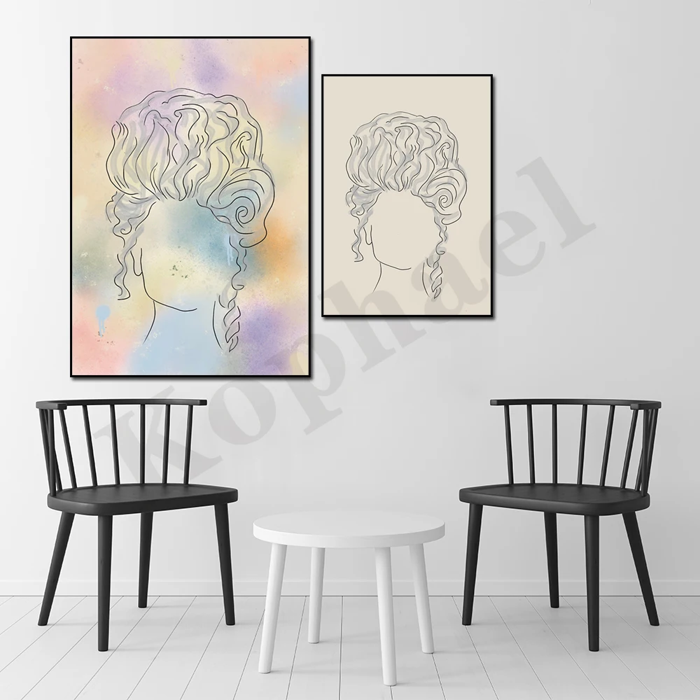 Mystic Colorful Portrait Colorful Hair Decoration Modern Line Art Canvas Painting