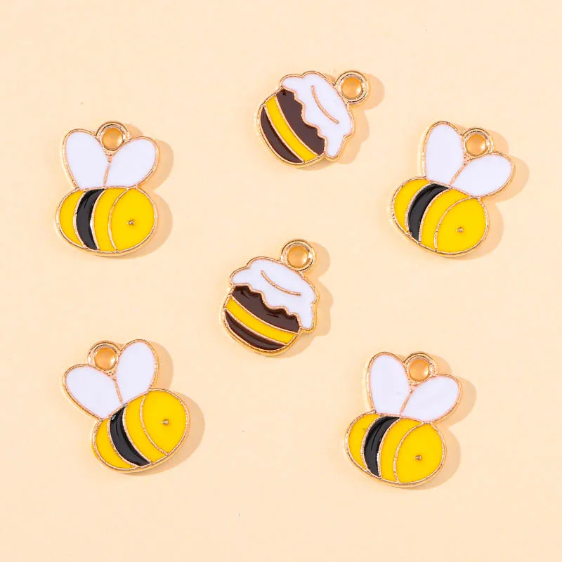 10Pcs Cute Bee Honey Jar Enamel Alloy Charm Pendants For Making Dangle Earrings Bracelets Necklaces Jewelry Accessories Findings