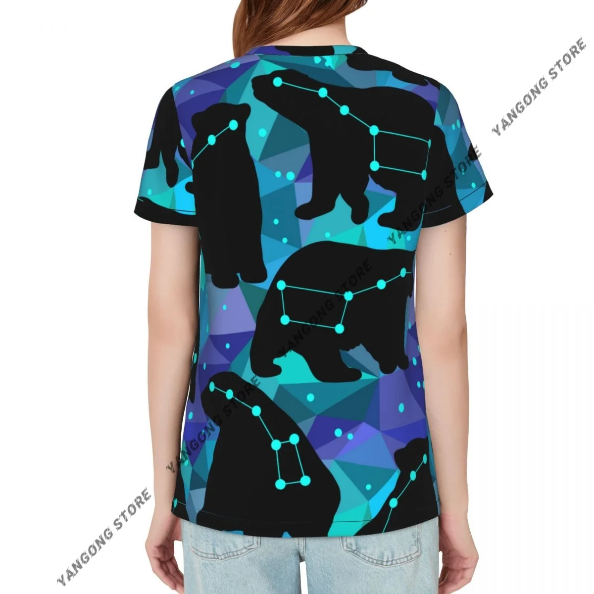 Women's T-shirt Geometric Ursa Major And Silhouettes Of The Bears Tshirt Women Casual O-Neck Short Sleeve Tops Tees Clothing
