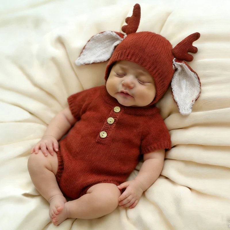 

Новый милый комбинезон-ромпер для новорожденных в виде олененка с ушками и шапочкой, для девочек и мальчиков, удобная пижама-костюм для младенцев, реквизит для фотосессий