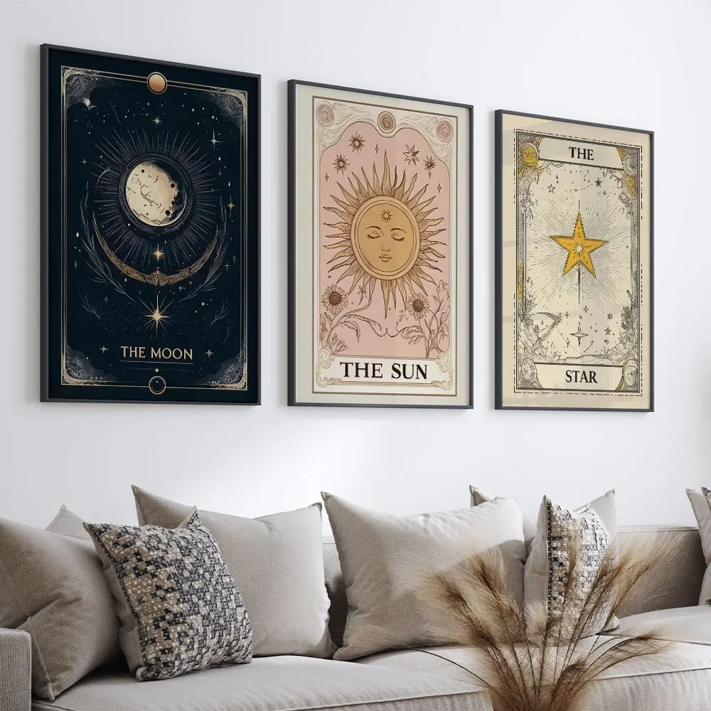 Gothic Wall arts Stars Moon Sun  Posters Vintage Print Painting  Astrology Art Poster Living Room Bedroom Wall Decor No Frame