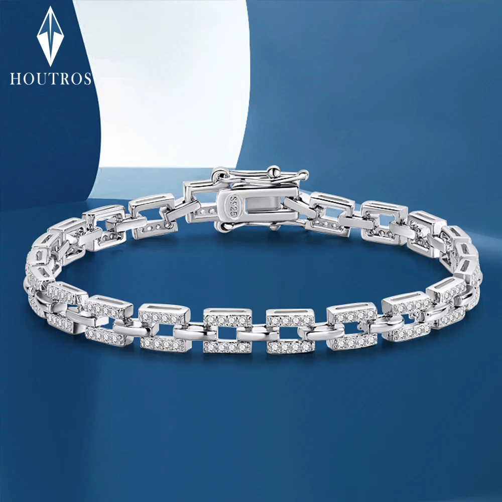 

Real D Color 1mm Moissanite Cuban Bracelet For Women 925 Sterling Silver Plated 18K White Gold Tank Chain Fine Jewelry Wholesale