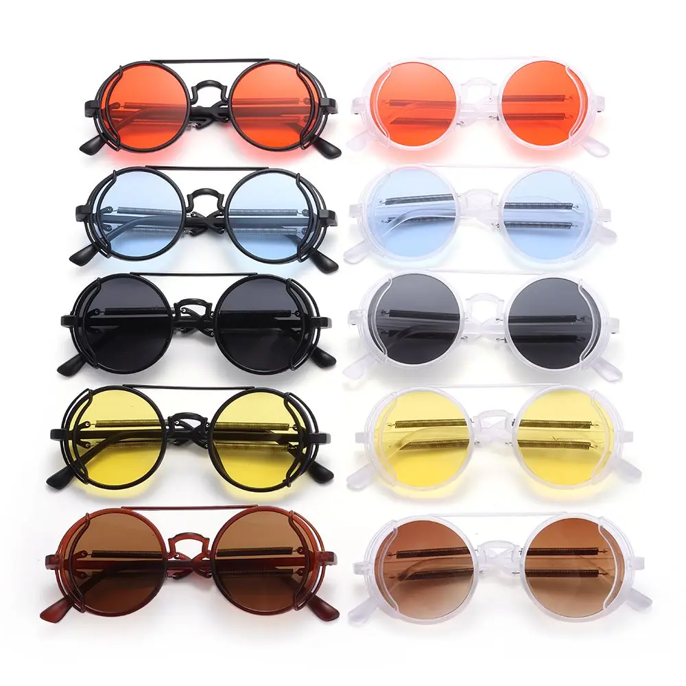 Fashion UV400 Protection Double Spring Temples Sun Glasses Steampunk Sunglasses Men's Eyewear Round Sunglasses