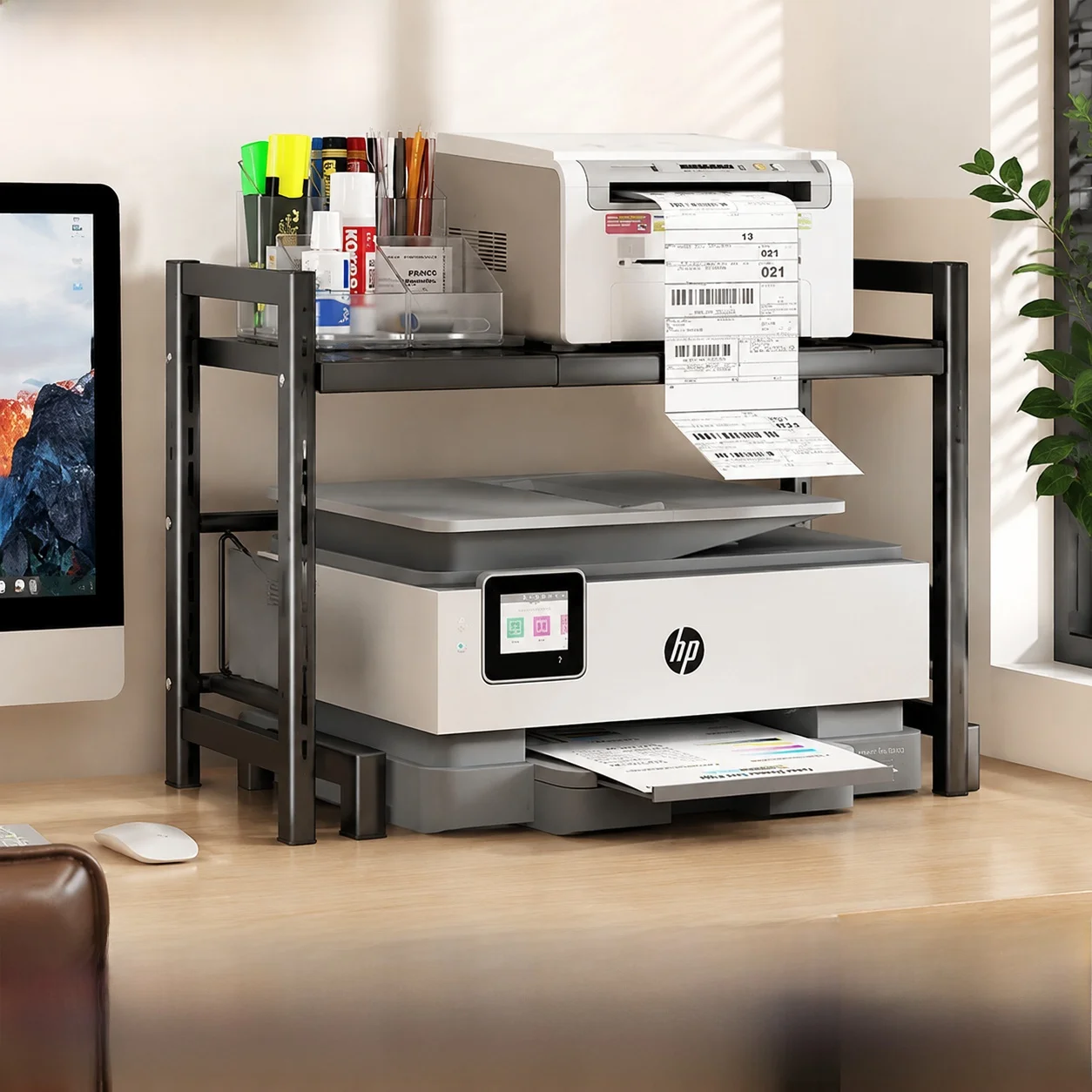 office-multi-layer-printer-stand-computer-desk-storage-rack-durable-carbon-steel-single-shelf-topical-organizer