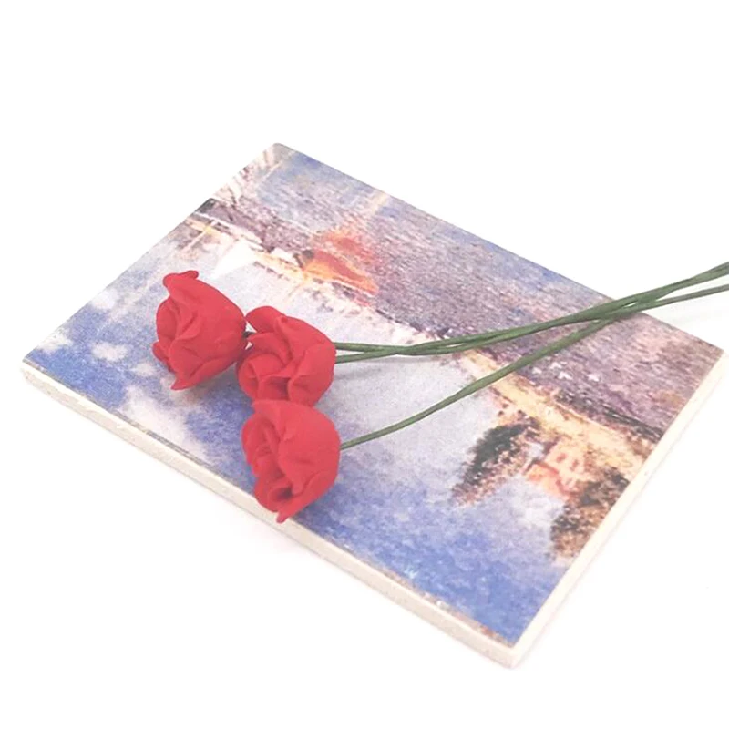 

1Pc Dollhouse Miniature Accessories Mini Red Rose Simulation Flower Model Toy