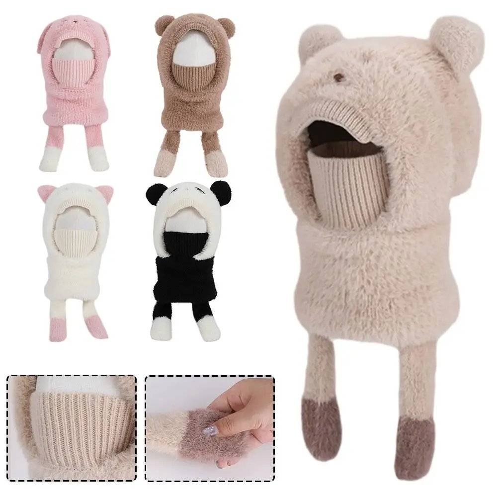 Cute Pullover Cap Integrated Coldproof Children's Knitted Cap Warm Windproof Kids Balaclava Hats Autumn Winter