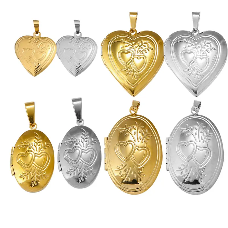 Everfast 10pc Engraved 20/30mm Heart 16/28mm Oval Locket Stainless Steel Charms Jewelry Men Women Making Family Memories Gift