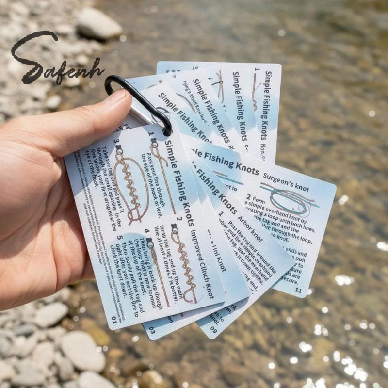 A Set Of 6 PVC Fishing Knot Guide Cards, Including 12 Easy-to-Tie Instructions And Mini Metal Clips.