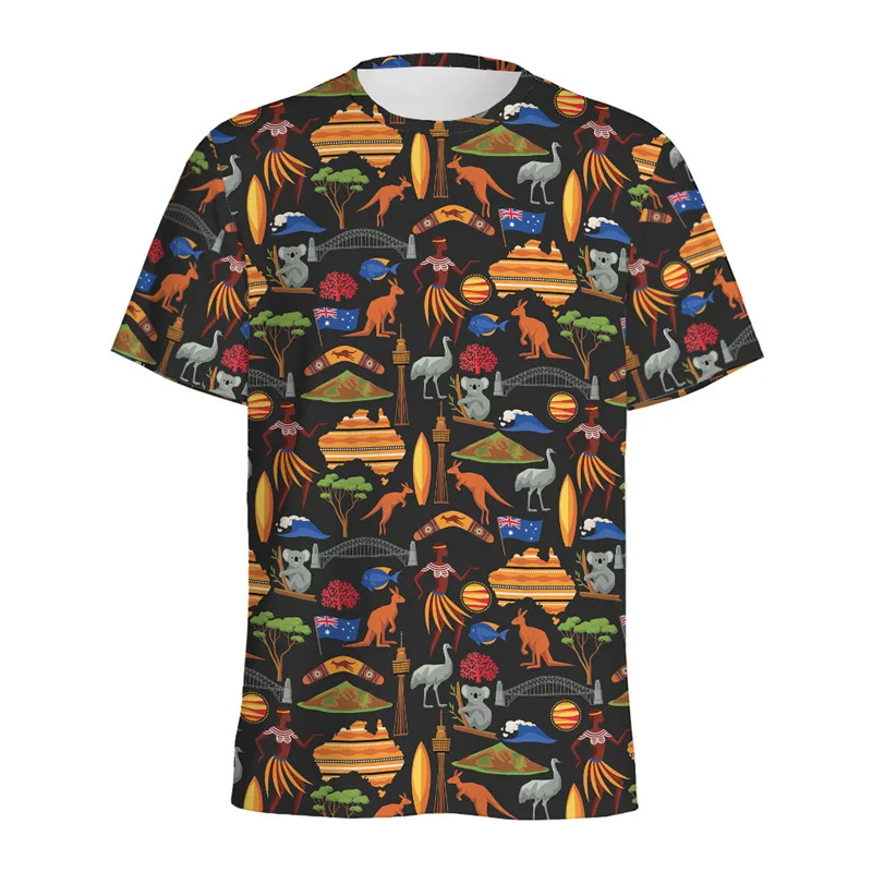 

Australian Aboriginal Art Graphic T-shirt Men Summer 3D Printed Animal T Shirts Tops Short Sleeves Oversized Round Neck Tees