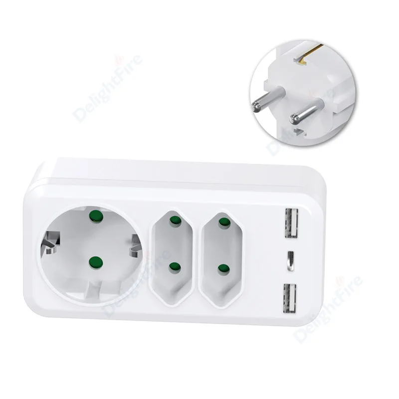 KR Plug Adapter EU Socket AC Outlet USB Charging Ports Euro Extension Power Strip Power Adapter Converter Wall Socket