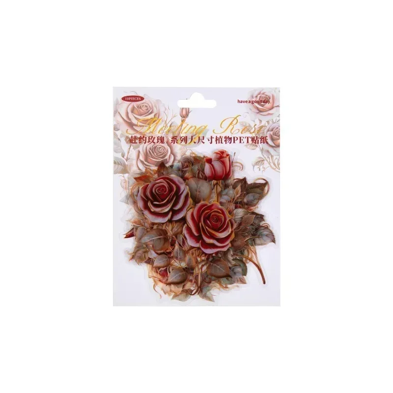 10Pcs Appointment large-size Rose Romantic LOVE handbook materials Rose PET Sticker Supplies Scrapbook Cut 145*115mm