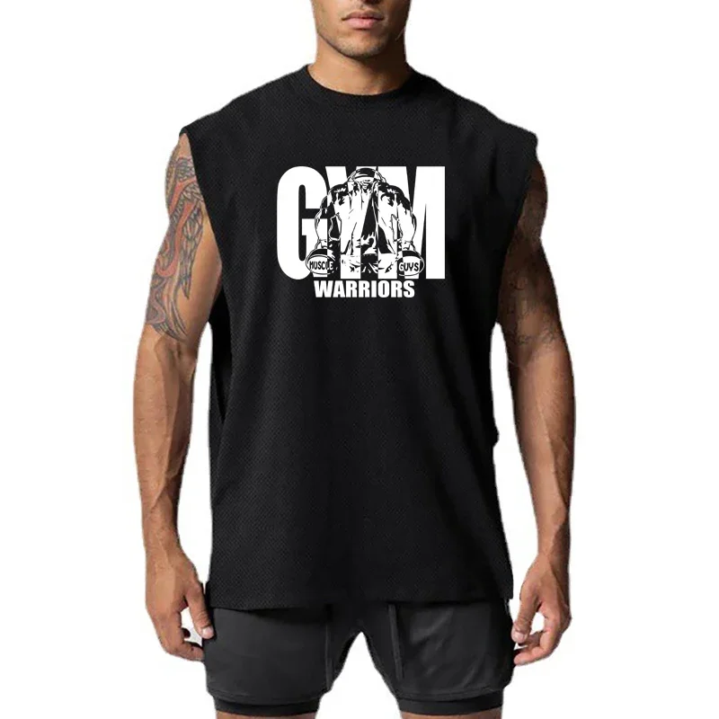 Summer Casual Mesh Quick Dry Singlets Mens Fitness Clothing Gym Bodybuilding Stringer Tank Tops Workout Muscle Sleeveless Shirts