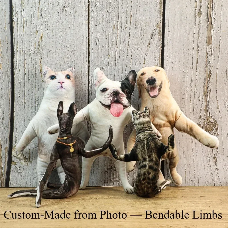 Personalized Ugly Pet Plush Pillow, Photo Custom Bendable Plush Toy, Poseable Wire Frame Stuffed Doll, Double Sided Print