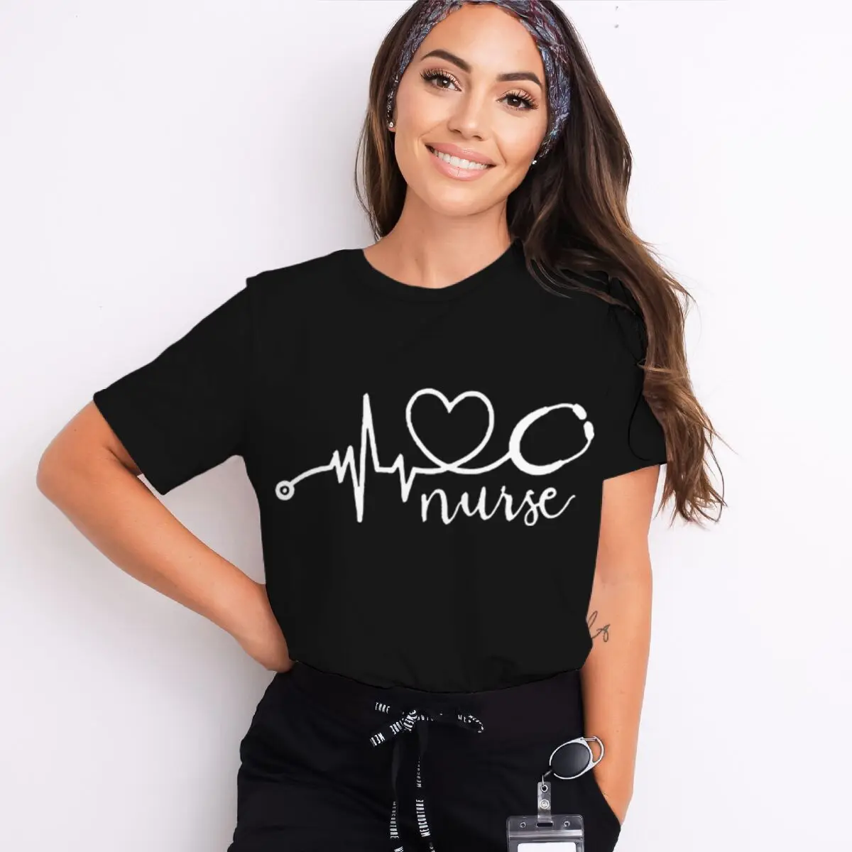 Fun Nurse Stethoscope Men Women T Shirt Luminous Style Fun Tee Shirt Short Sleeve Crewneck TShirt Vintage Nurse Tops