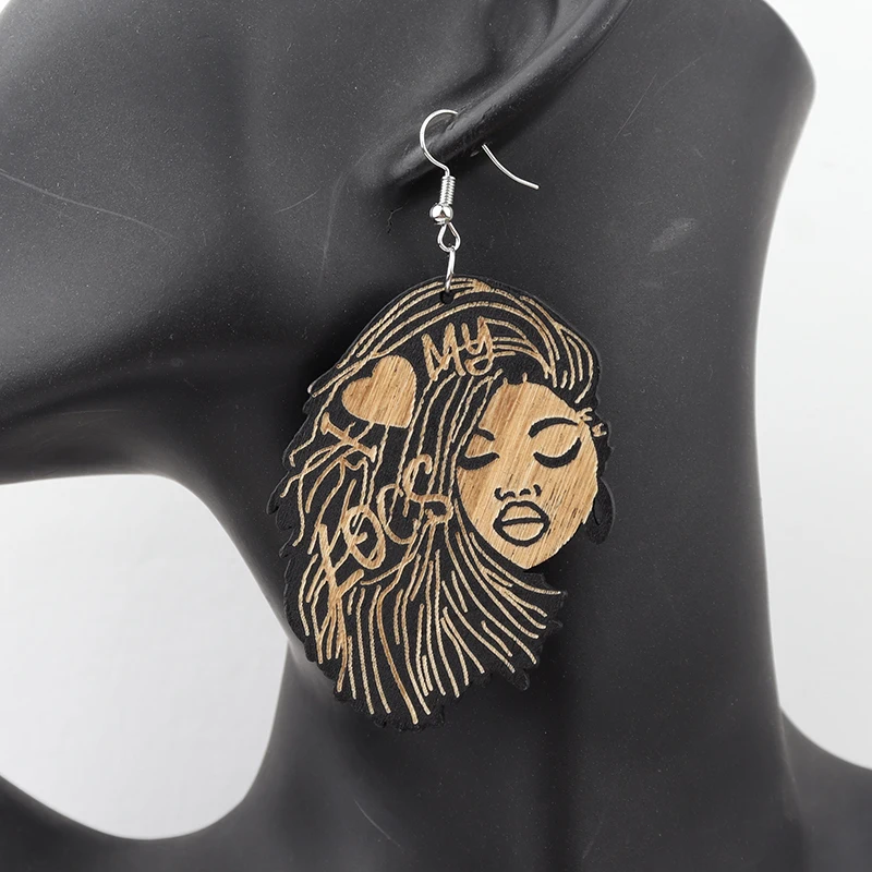 I love My Locs Woman Wooden Earrings