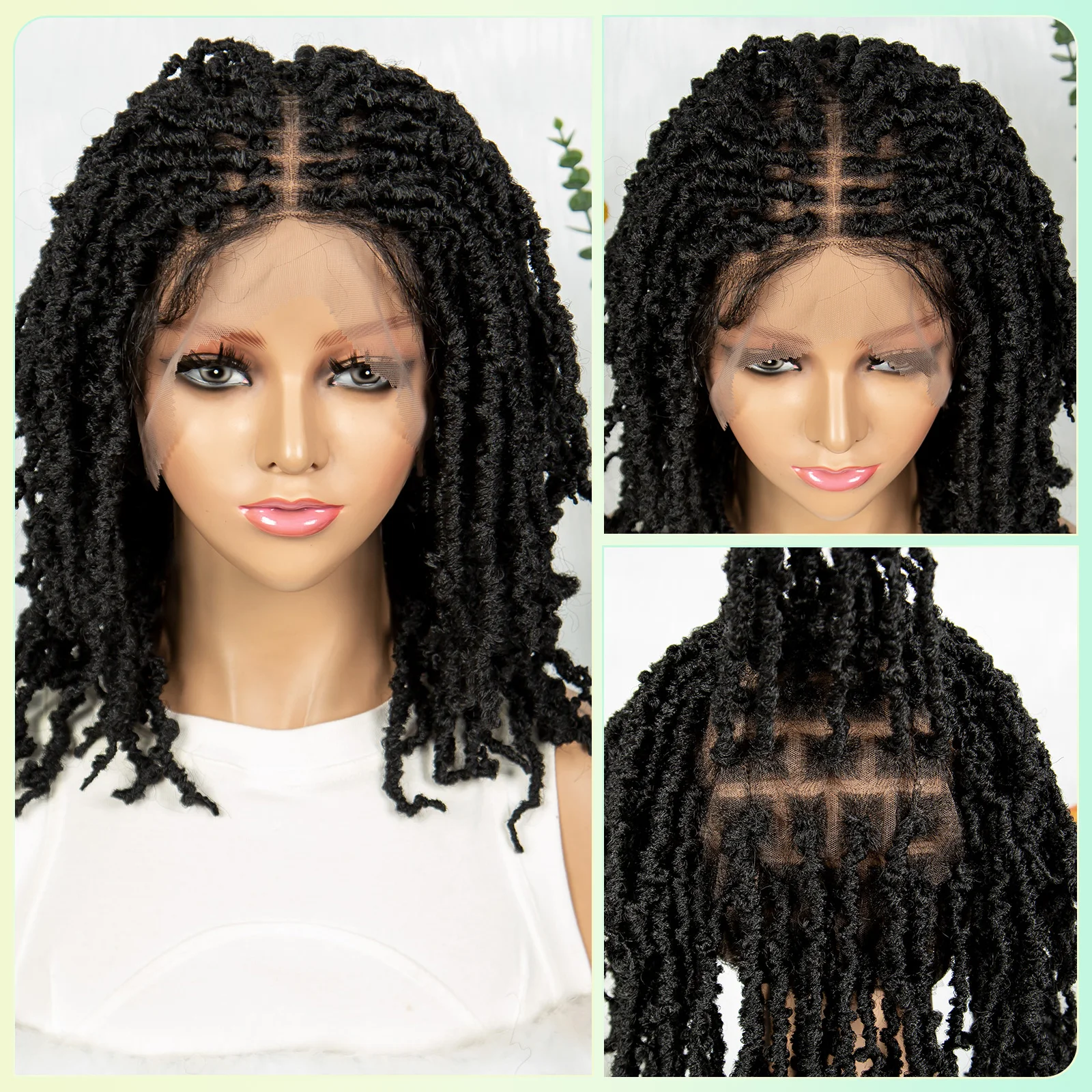 14 "Dreadlock Braided Wigs สังเคราะห์ลูกไม้ Loc ถักวิกผมลูกไม้ธรรมชาติ Knotless กล่องลูกไม้ด้านหน้า Braids วิกผมสําหรับผู้หญิง