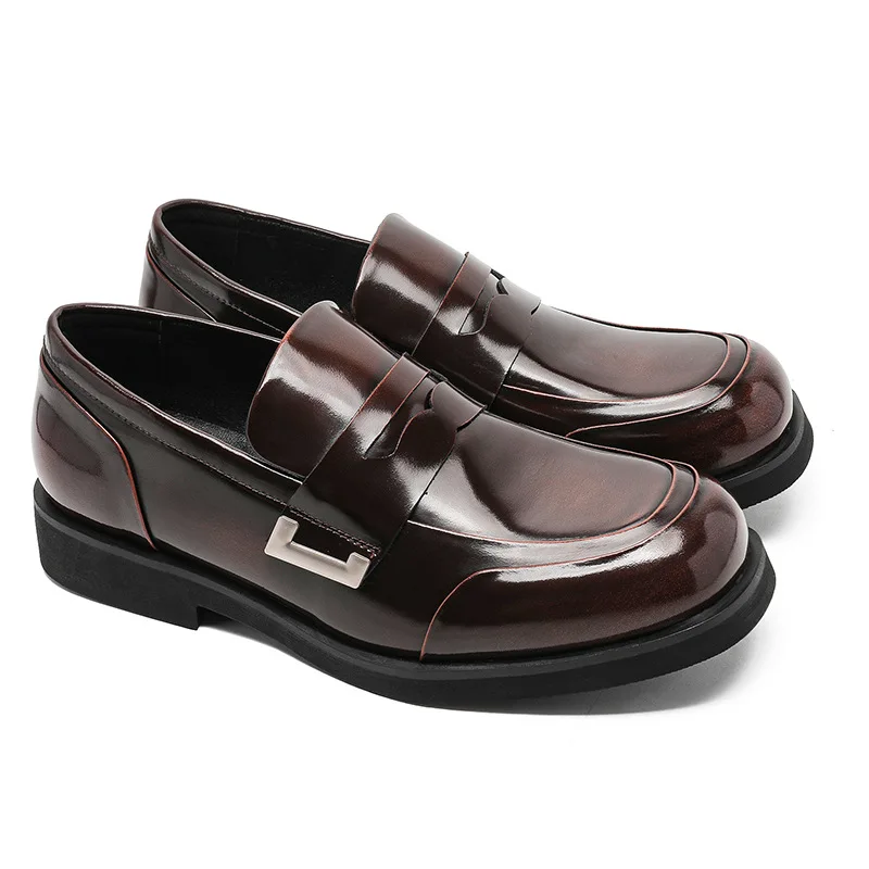 

Мужские повседневные туфли для выпускного вечера, оригинальные кожаные туфли без шнуровки, черные, коричневые туфли, дизайнерские дышащие лоферы с квадратным носком, мужская трендовая обувь