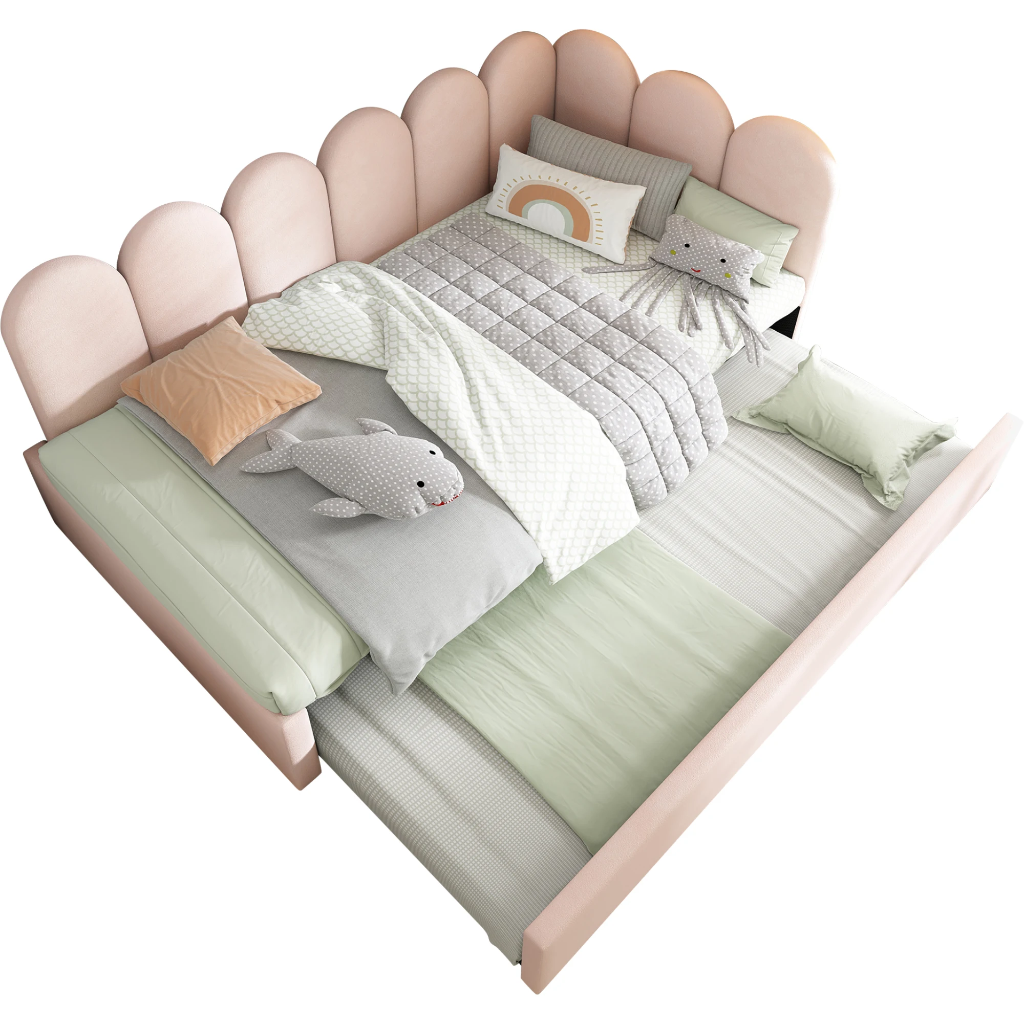 Schlafsofa 90x200cm, Ausziehbares Tagesbett 90x190cm, Kinderbett, Samt Rosa, Lattenrost, ohne Matratze – Detail 12