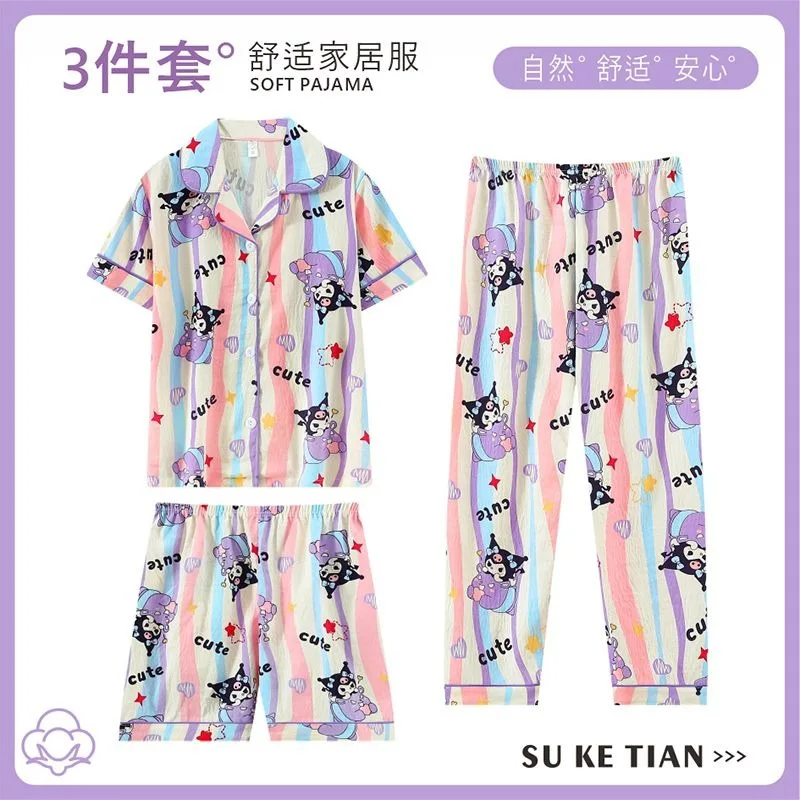 

My Melody Pochacco Anime Kawaii Sanrio Children Casual Shirt Pants Three-piece Set Cute Children Pajamas Clothes Gifts Toys