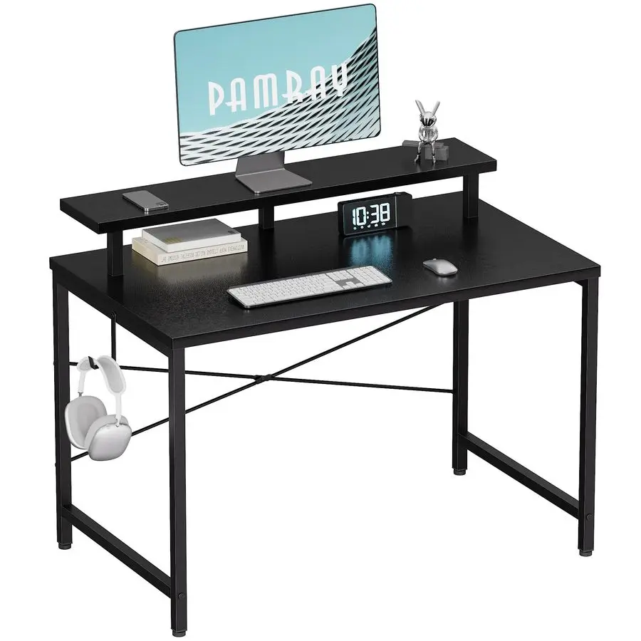 

32 Inch Small Computer Desk with Monitor Stand, Simple Office Desk with Headphone Hook for Small Spaces, Kids Study Writing Tab