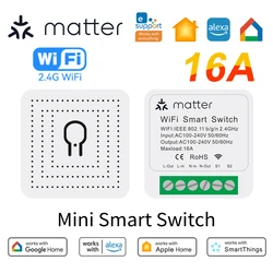 WiFi Smart Switch Compatible with Matter eWeLink APP Homekit Smartthings 16A Mini Relay Module Voice Control Works with Alexa