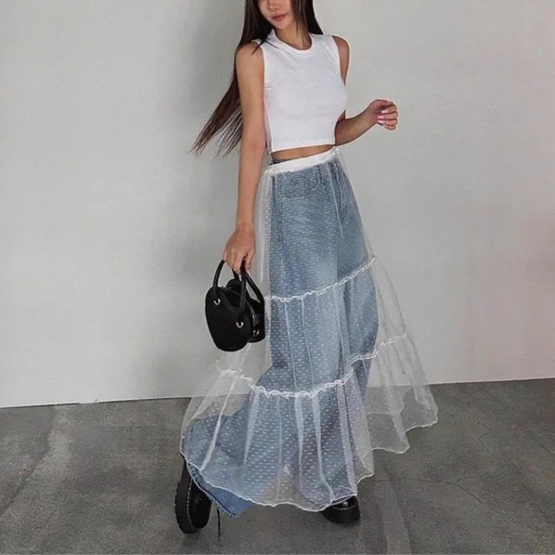 

Spring/Summer 2025 Mesh Skin Penetration Simple Long Women's Skirt