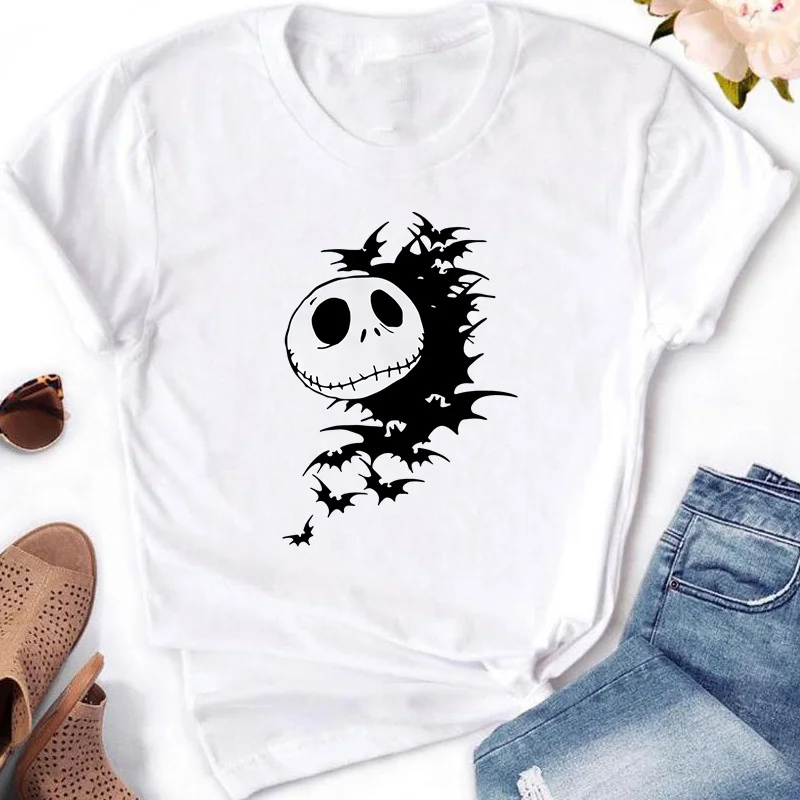 Disney The Nightmare Before Christmas Jack Sally Print Women T-Shirt Casual Short Sleeve T-Shirt for Spring Summer Girl Clothing