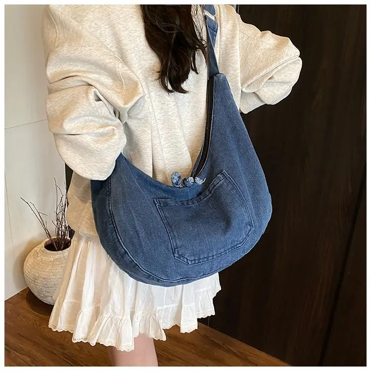 

Casual Autumn Winter Shoulder Crossbody Commuting Hobos Bags Denim Women's Large Capacity 2025 New