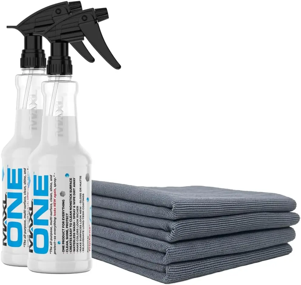Waterless All Purpose Detailer Spray Kit Quick Wipe Clean Shine Protect Paint Glass Wheels Trim 2X20oz 4 Micro Fiber Cloths