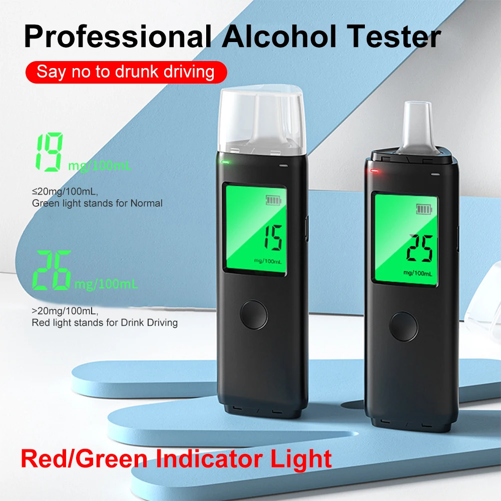 Portable Breathalyzer Professional Alcohol Tester High Accuracy Digital Display Rechargeable Breath Tester Tool with Mouthpiece