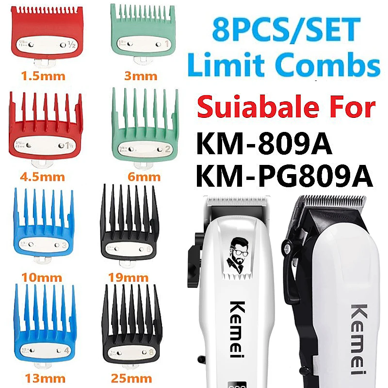 8pcs Hair Clipper Guide Comb Cutting Limit Combs Standard Guards Attach Parts Electric Clippers Accessories KM-809A PG809A 1990