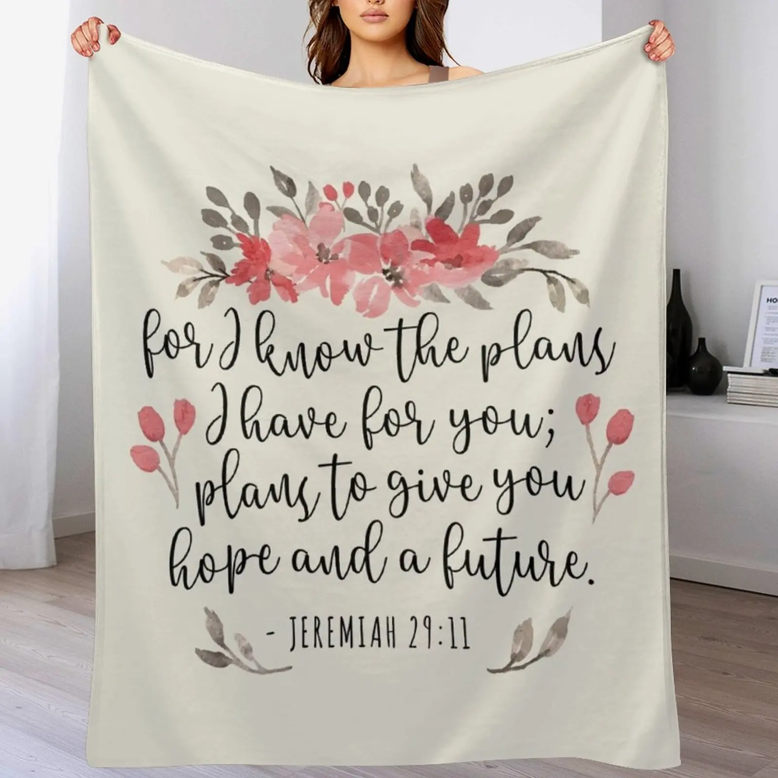 

For I Know The Plans - Jeremiah 29 11 Floral Throw Blanket Lightweight Cozy Blanket for Bed Sofa