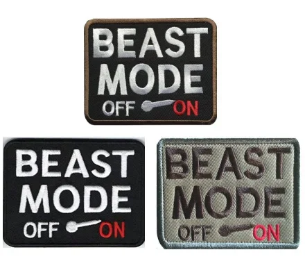 BEAST MODE ON Embroidery Patch Funny Switch Off Hook&Loop Badge Rectangular Big Size Tactical Patches for Outdoor Backpack DIY