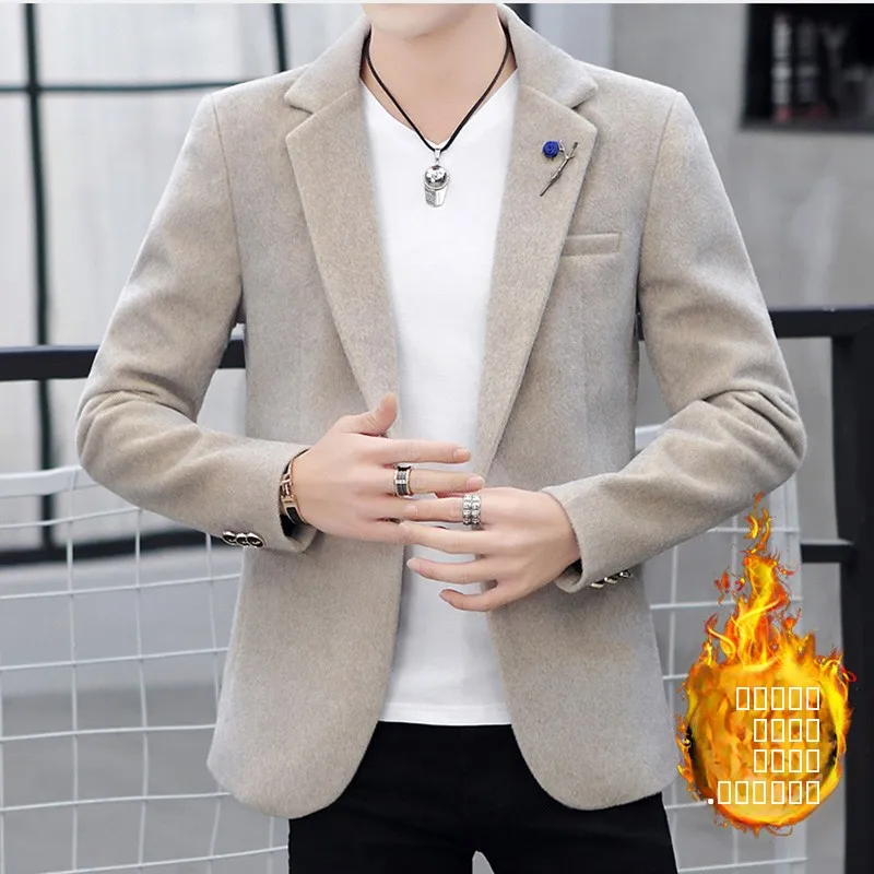 

Winter Fce Lined Men's Casual Mink Velvet Suit Jaet Slim Fit Korean Sle Faionable Outerwear Youth Polyester Fiber