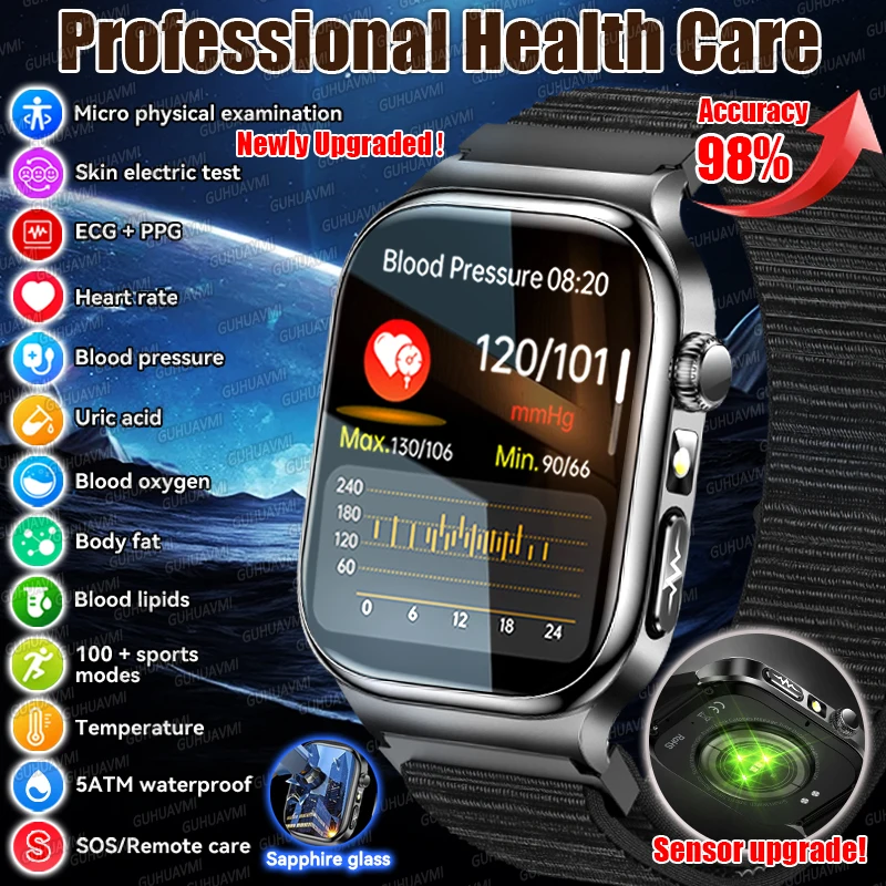 

2026 New Accurate Blood Pressure Measurement Smart Watch Men Women ECG+PPG Uric Acid Blood Fat Five Organ Monitoring Smartwatchs