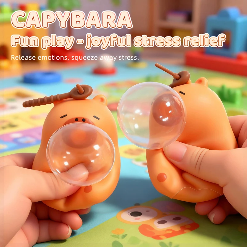Cute Capybara Pinch Toy Funny Squeeze Blowing Bubble Sensory Fidget Toys For Kids Aldults Decompression Toy Pendant Decoration