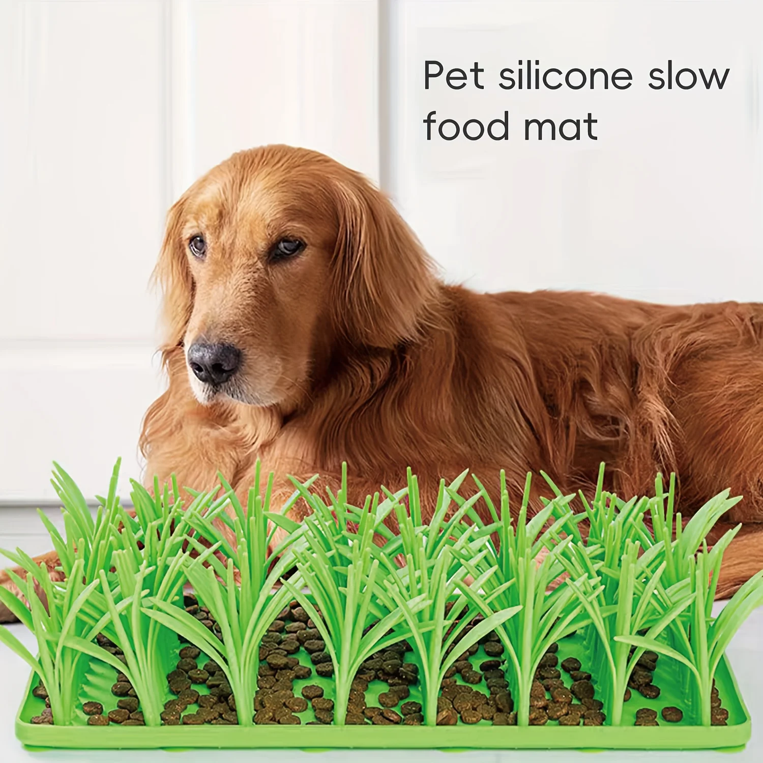 Pet Silicone Slow Food Mat - Non-Slip Grass Design Licking Pad, Durable & Flexible for Cats and Dogs - Easy to Clean & Eat Aseo