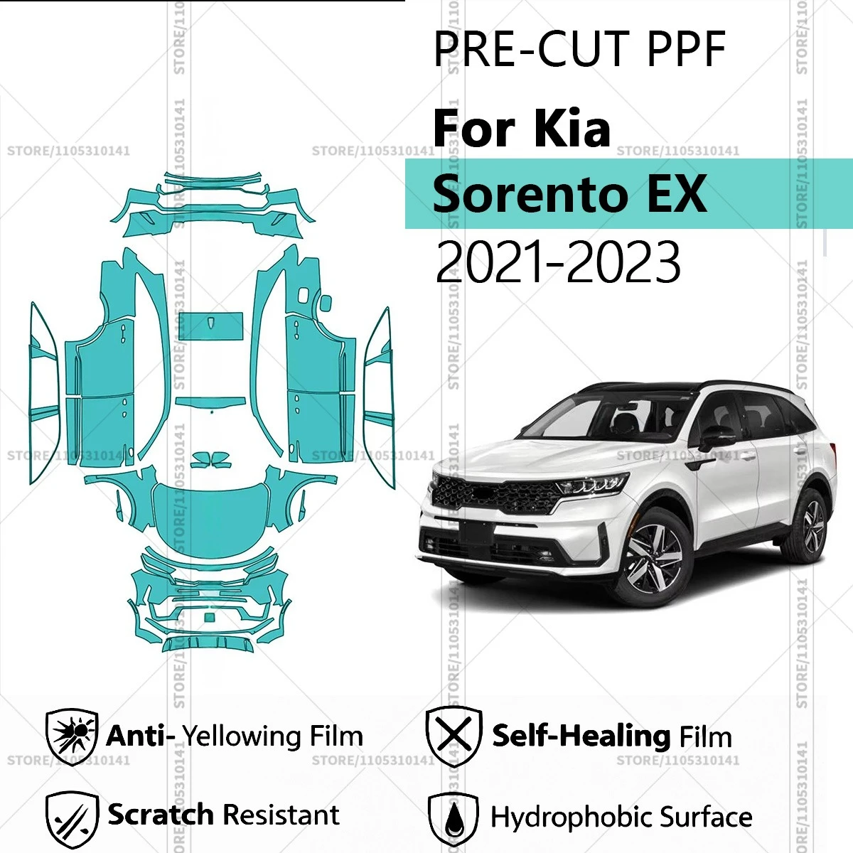 

Для Kia Sorento EX 2021-2023: Предварительно вырезанная прозрачная защитная пленка (PPF) для автомобиля, профессиональная автомобильная пленка PPF для полной оклейки кузова
