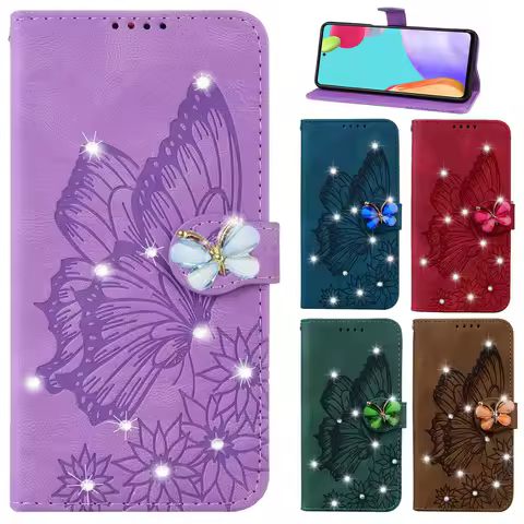 Glitter Wallet Flip Case for Funda Samsung Galaxy S25 S24 Ultra S23 FE S22 S21 S20 S10 S8 S9 Plus Case Leather Phone Cover Women