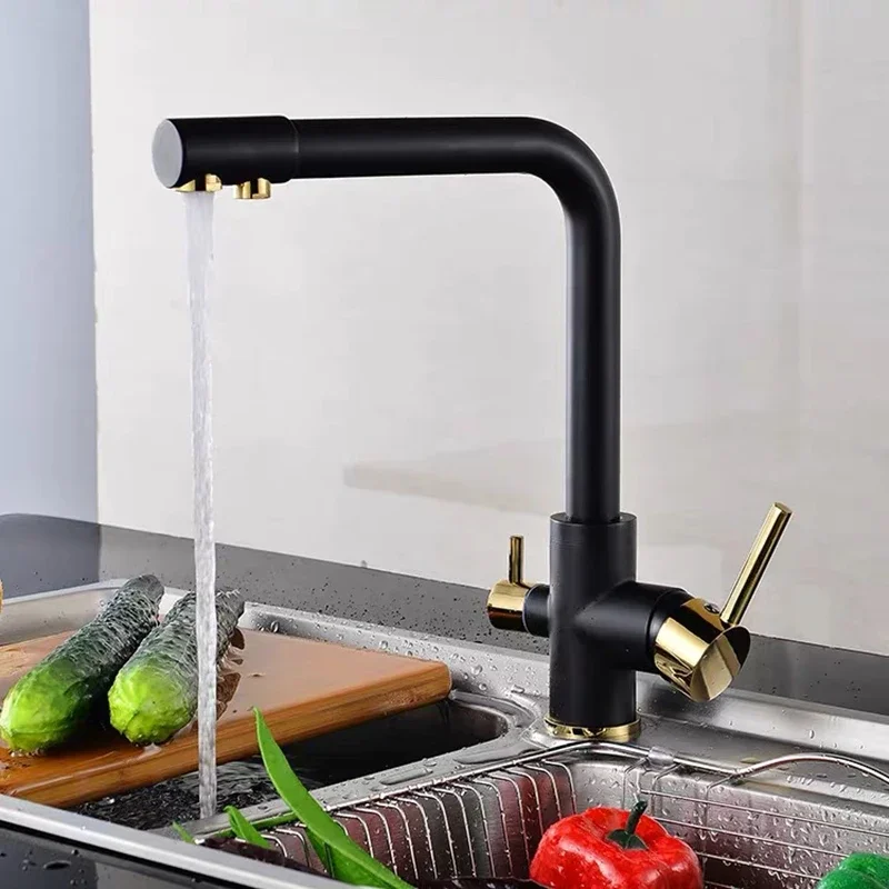 

Kitchen Filter Faucets Black/Brushed Brass 360 Rotate Kitchen Faucet With Water Purification Feature Crane Mixer Taps Torneiras