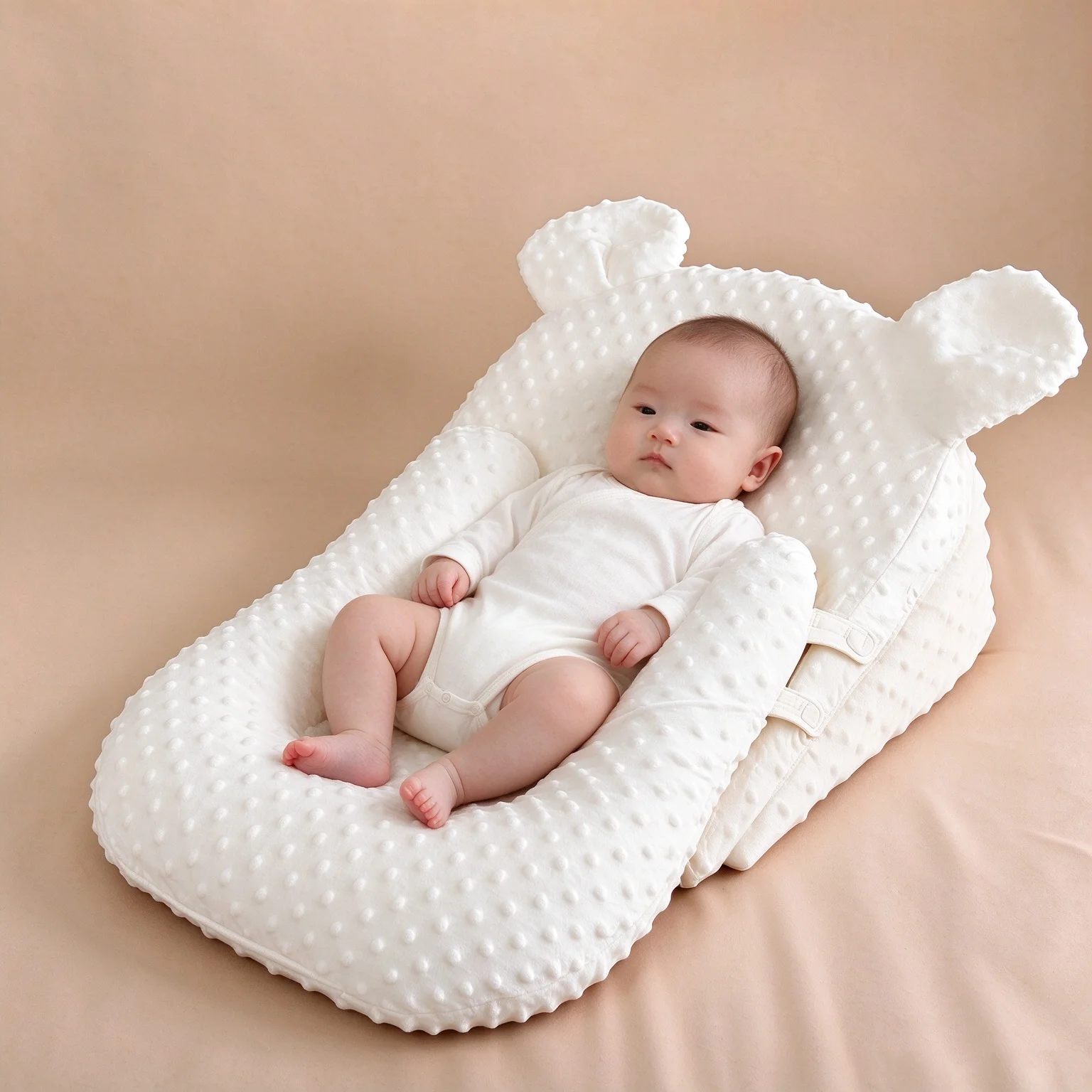 Newborn Deer Anti-Reflux Baby Nest, Adjustable Incline Slope Pillow for Anti Spit Up, Soft Bubble Minky Portable Infant Lounger