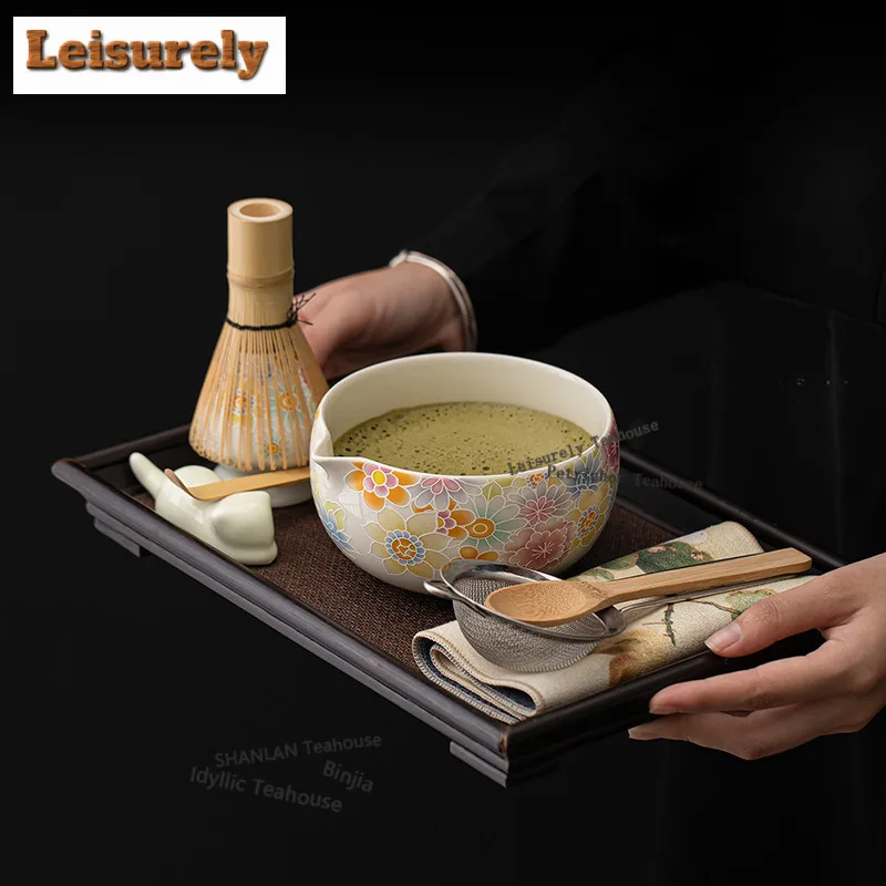 

Wan Flower Matcha Set Eight-piece Ceramic Chinese Tea Bowl Cup Hundred Book Stand Whisk Imitation Song Dynasty Accessories Craft