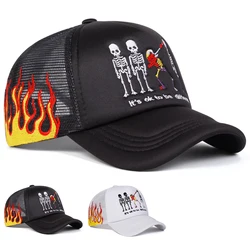 Unisex Skeleton Embroidery Baseball Net Caps Spring and Summer Outdoor Adjustable Casual Hats Sunscreen Hat