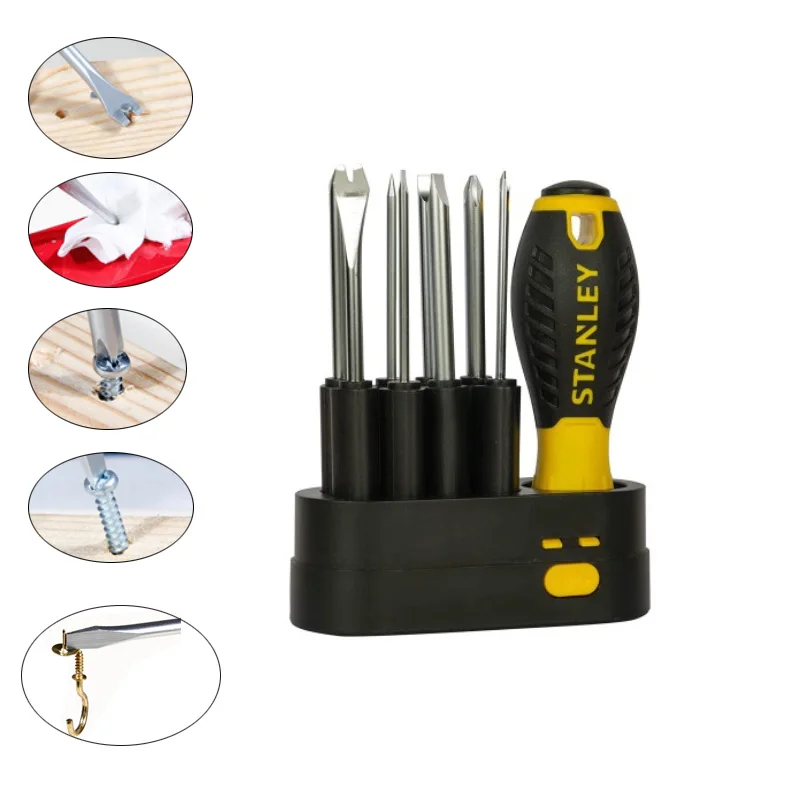 Stanley 9-way home screwdriver set slotted phillips brad awl tack puller repair DIY household magnetic screwdriver kit w/ holder