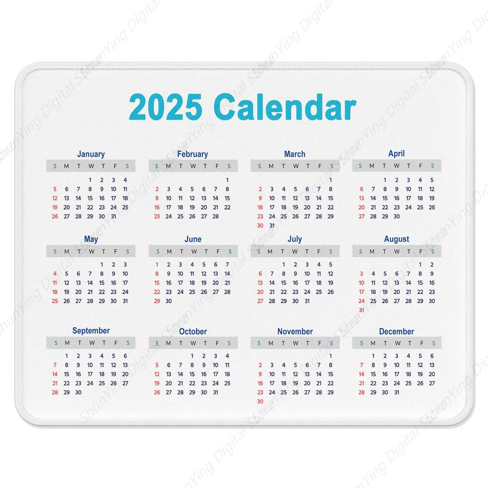 2025 Calendar Square New Year Mouse Pad Anti Slip Suitable For Gaming Office Laptop And Computer Mouse Pads 25*30cm