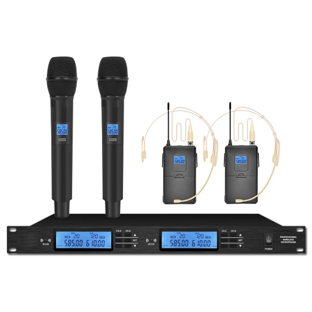 Microfone profissional sem fio uhf, microfone condensador de conferência de 4 canais, fala, transmissão, microfone de sala de conferências