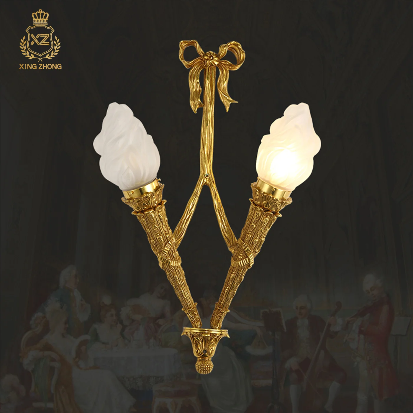 

European Neo Classic Dining Room Aisle Stair Decorative Dewaxed Copper Wall Lamp Villa Hotel Glass Wall Lights