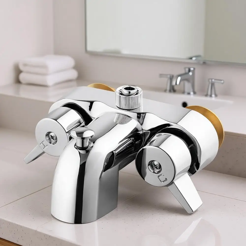 

Винтажный дивертер для душа с ножками-подставками, расстояние между центрами 3 3/8 дюйма, вход MIP, выход для душевого шланга, хром