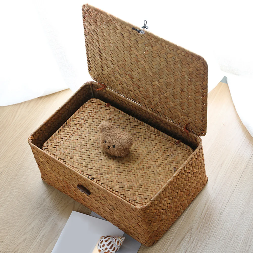 

Creative Bear Straw Storage Box Organizer Basket Desktop Gift Boxes Woven Container Rectangular Makeup Small
