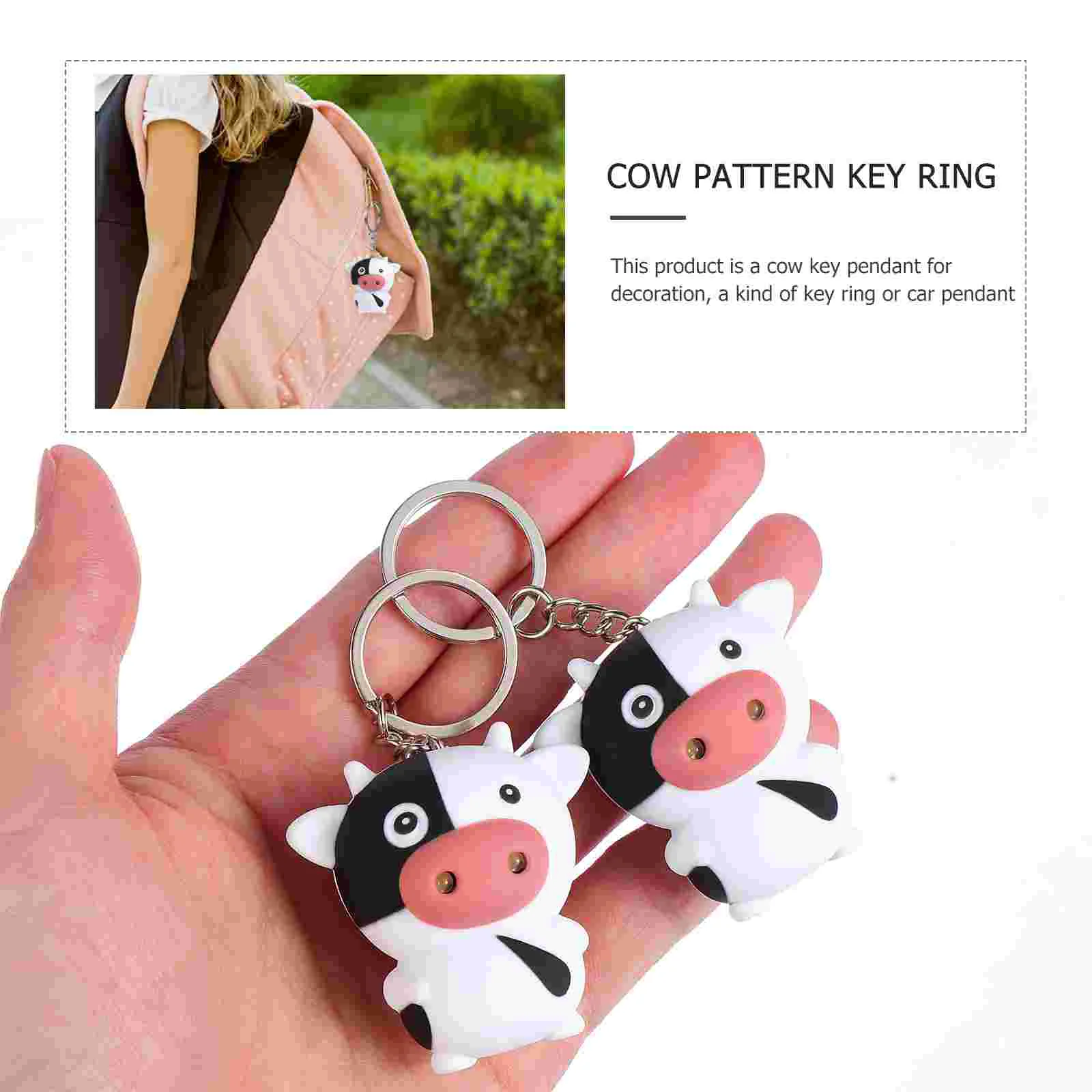 2 Pcs Cow Keychain Bag Pendant Glowing Lighting Bling Accessories for Car Creative Metal Decoration Man Leds